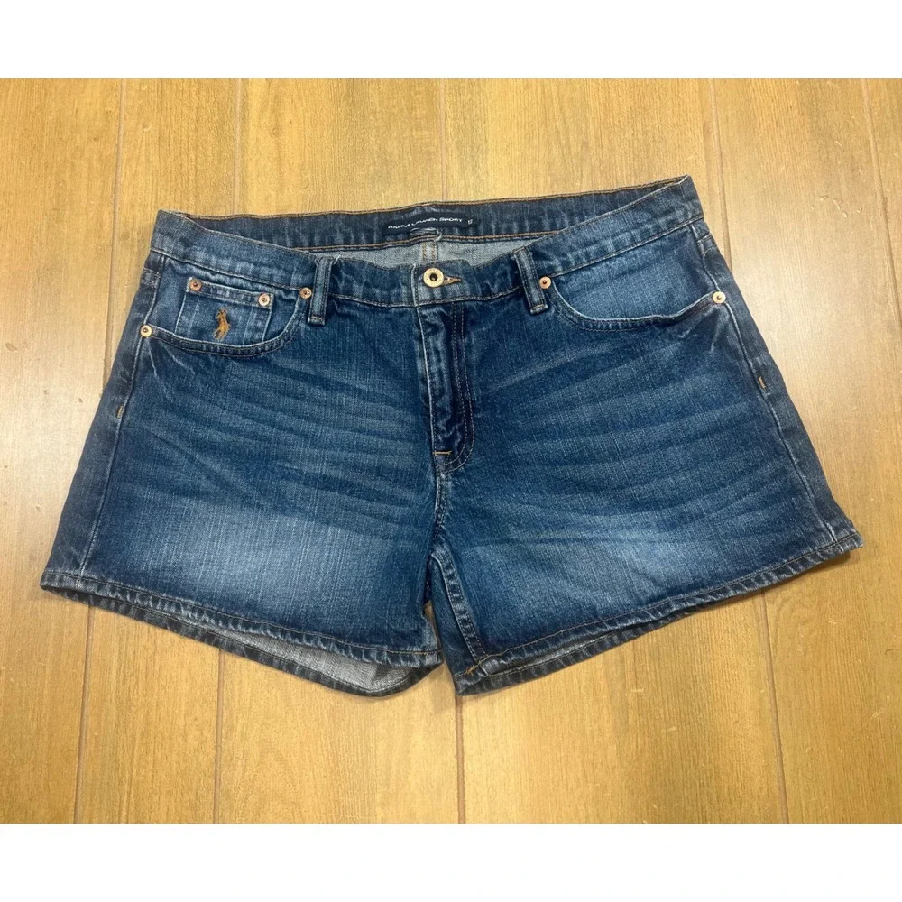 Ralph Lauren Sport Womens Denim Shorts Blue Medium Wash Pony Logo Size 12